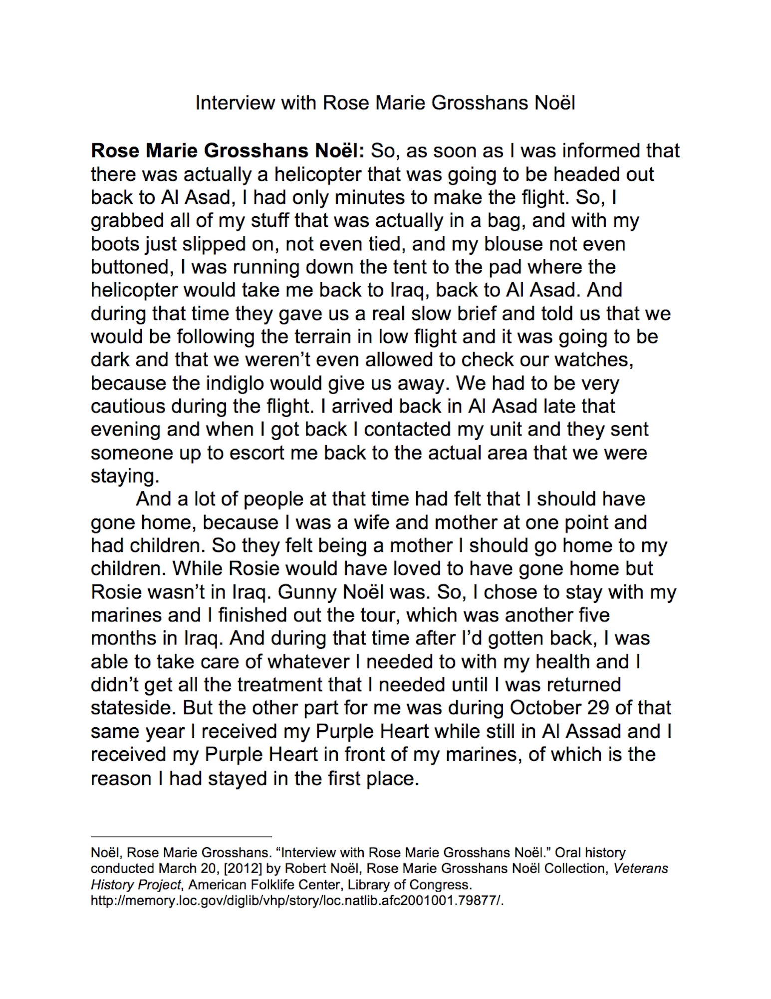 Interview with Rose Marie Grosshans Noël