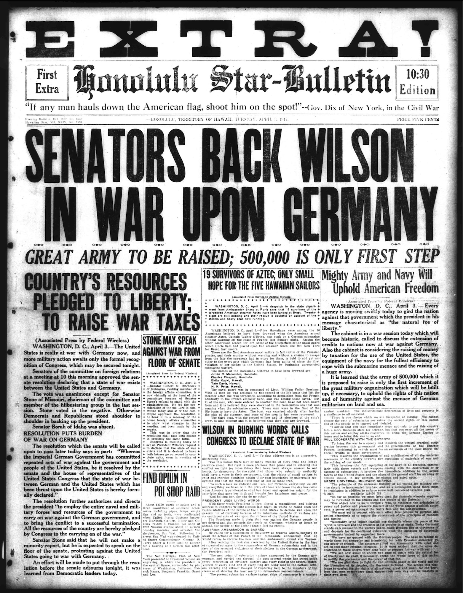 Senators Back Wilson in War
